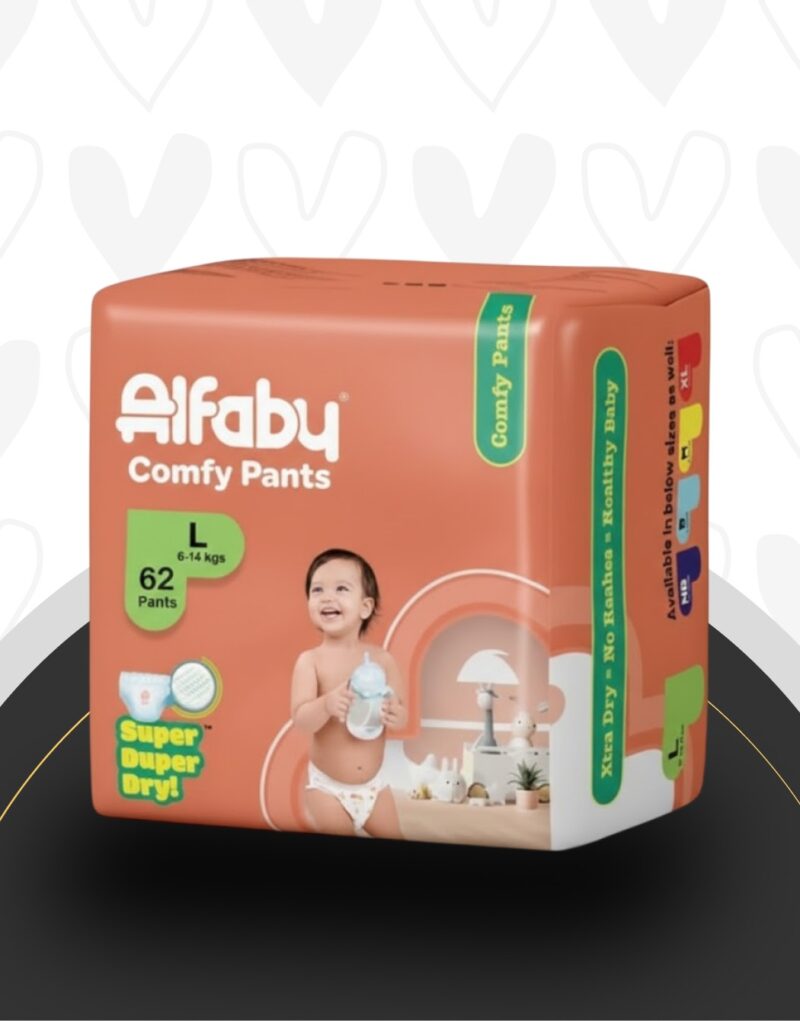 Alfaby Comfy Pants – Super Duper Dry Baby Diaper Pants (Size L, 6–14 kg, 62 Pants)