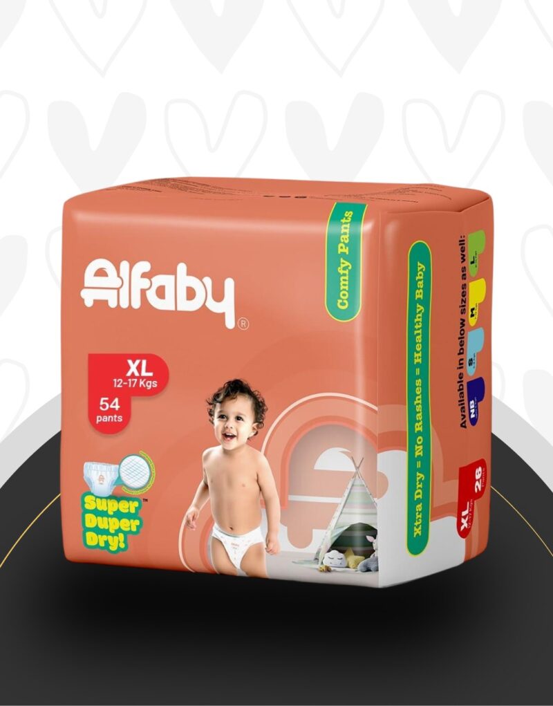 Alfaby Comfy Pants XL (12–17 Kg) – Super Duper Dry Baby Diaper Pants | 54 Pants Pack